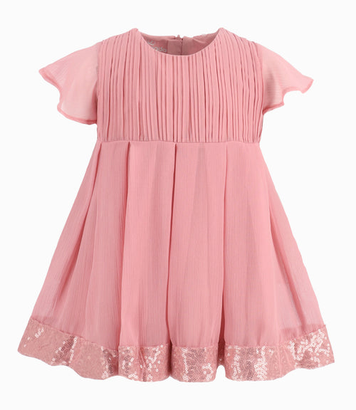 Vestido Bebé Con Vuelos 3 meses / Palo Rosa
