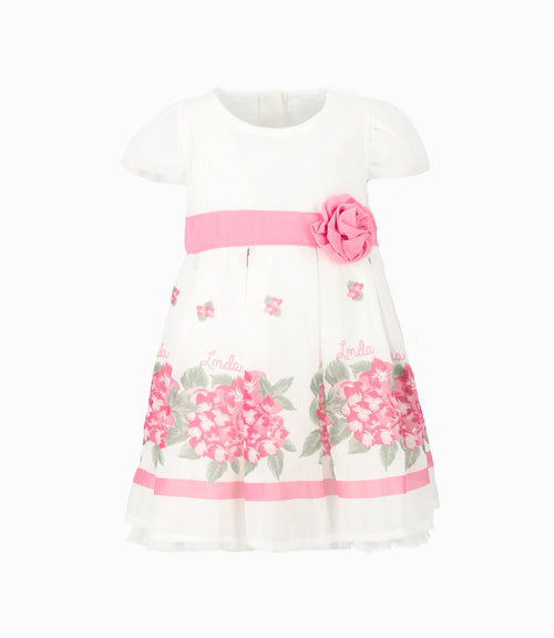 Vestido bebé plisado con flores 3 meses / Blanco