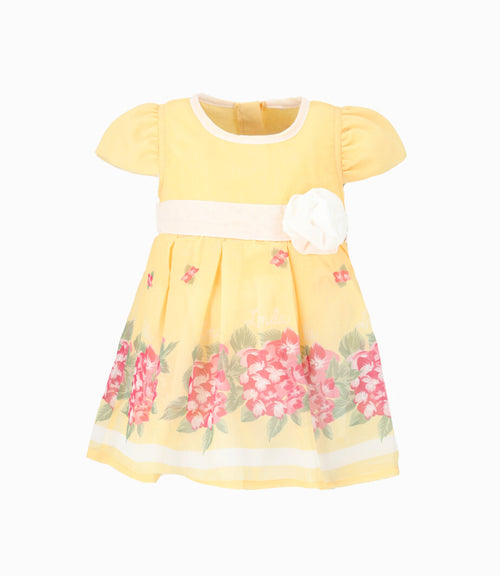 Vestido bebé plisado con flores 3 meses / Amarillo