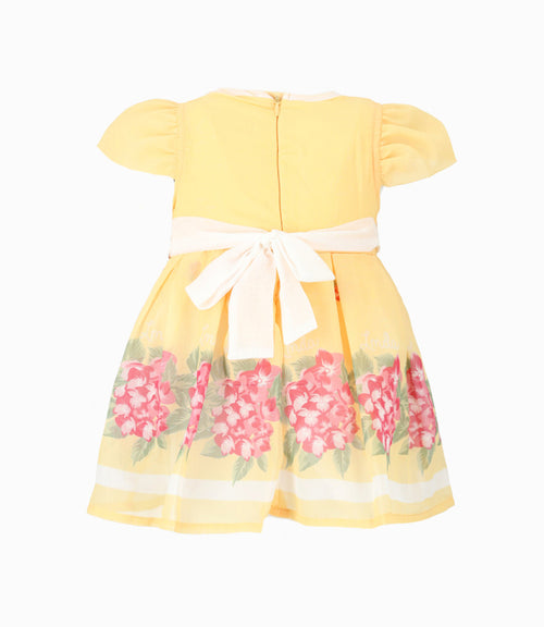 Vestido bebé plisado con flores 3 meses / Amarillo