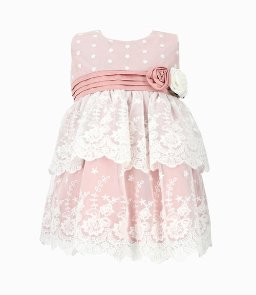 Vestido bebé de tul bordado 3 meses / Rosado