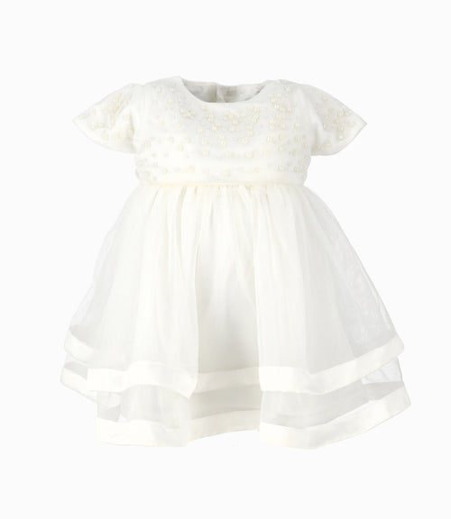 Vestido bebé con perlas 3 meses / Blanco