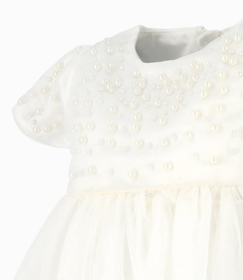 Vestido bebé con perlas 3 meses / Blanco