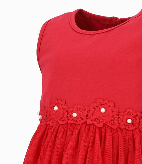 Vestido bebé niña con flores aplicadas 3 meses / Rojo