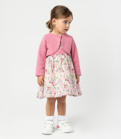 Vestido bebé floreado con bolero 3 meses / Blanco