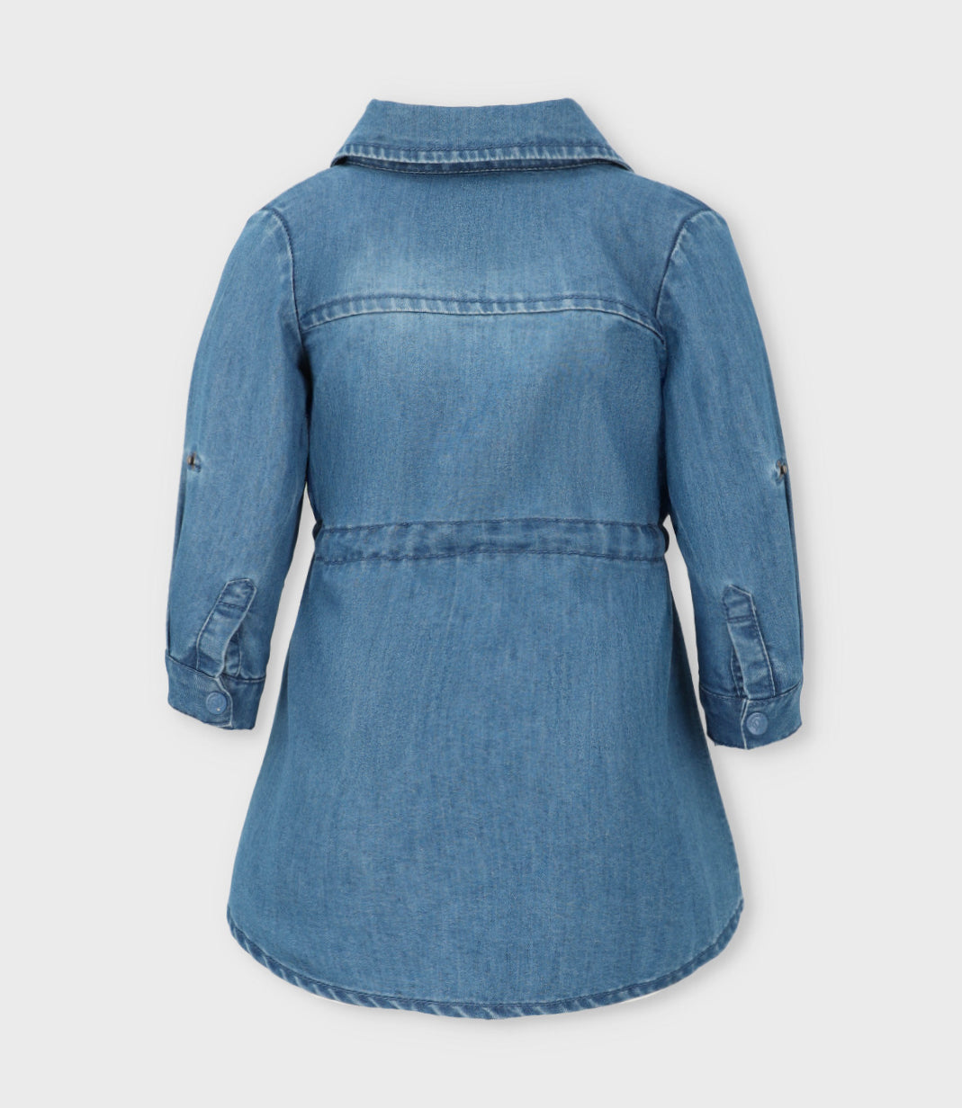 Vestido bebé aplicación de flores 3 meses / Celeste