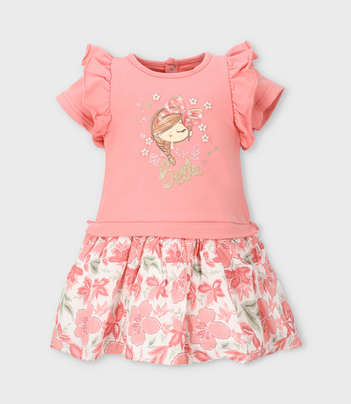 Vestido bebé con flores y estampado 3 meses / Coral