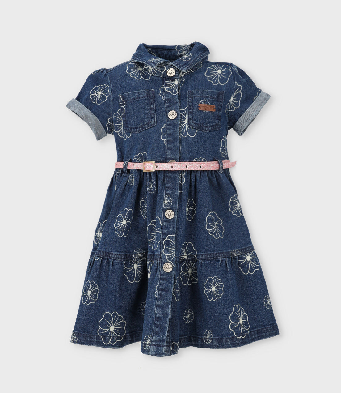 Vestido bebé de denim con flores 3 meses / Azul Marino