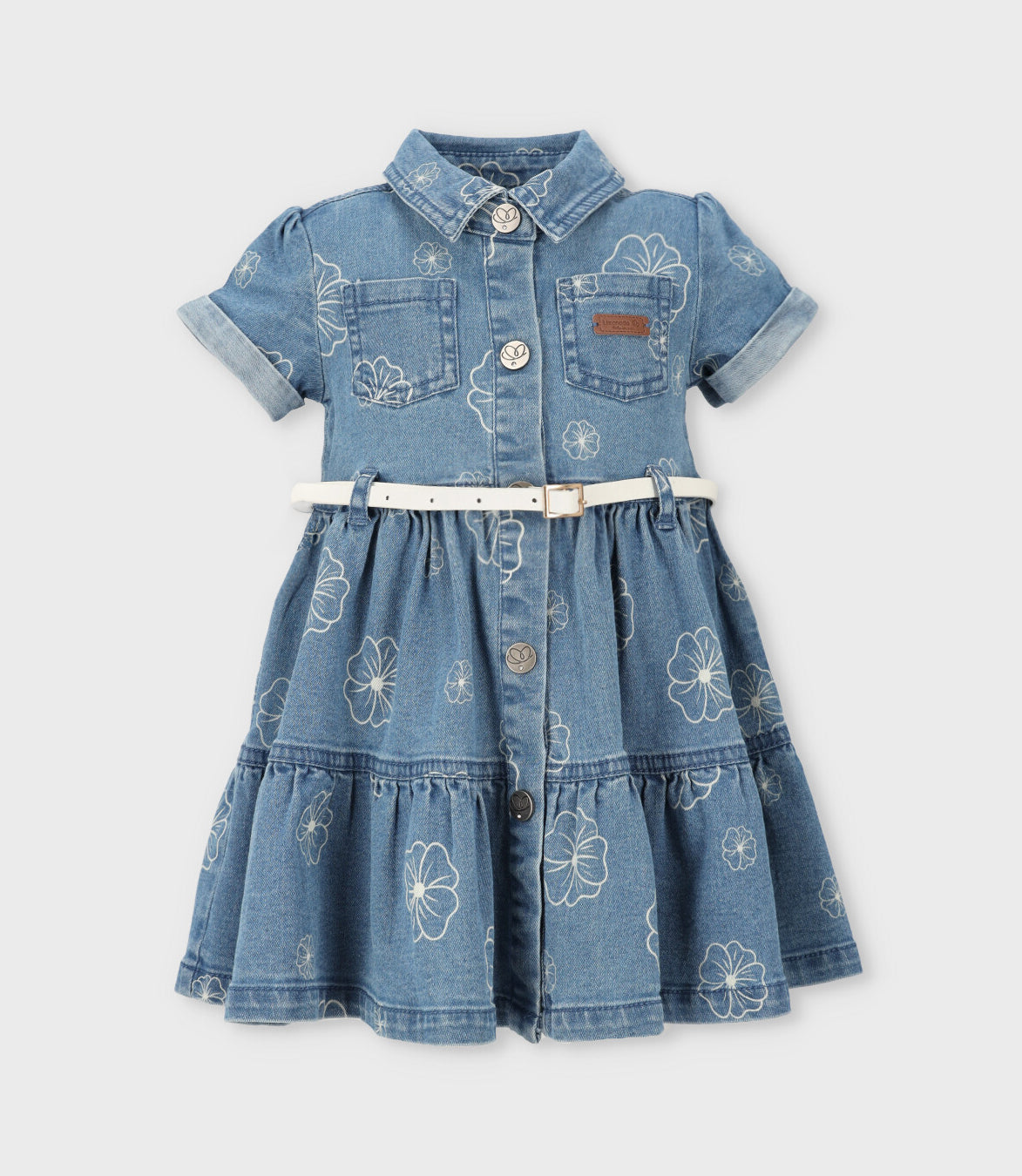 Vestido bebé de denim con flores 3 meses / Celeste