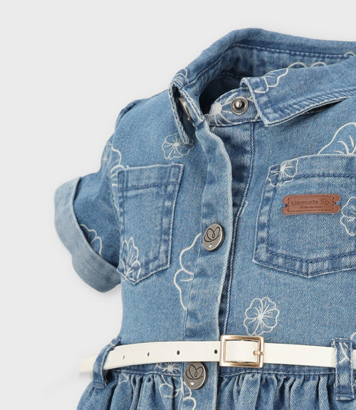 Vestido bebé de denim con flores 3 meses / Celeste