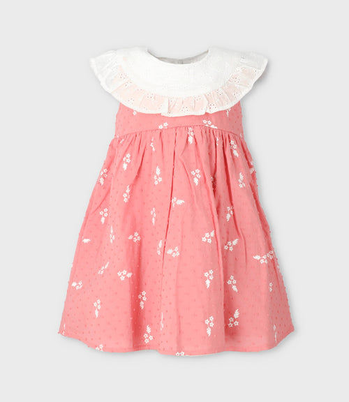 Vestido bebé con vuelos y flores 3 meses / Coral