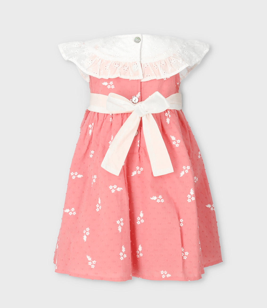 Vestido bebé con vuelos y flores 3 meses / Coral