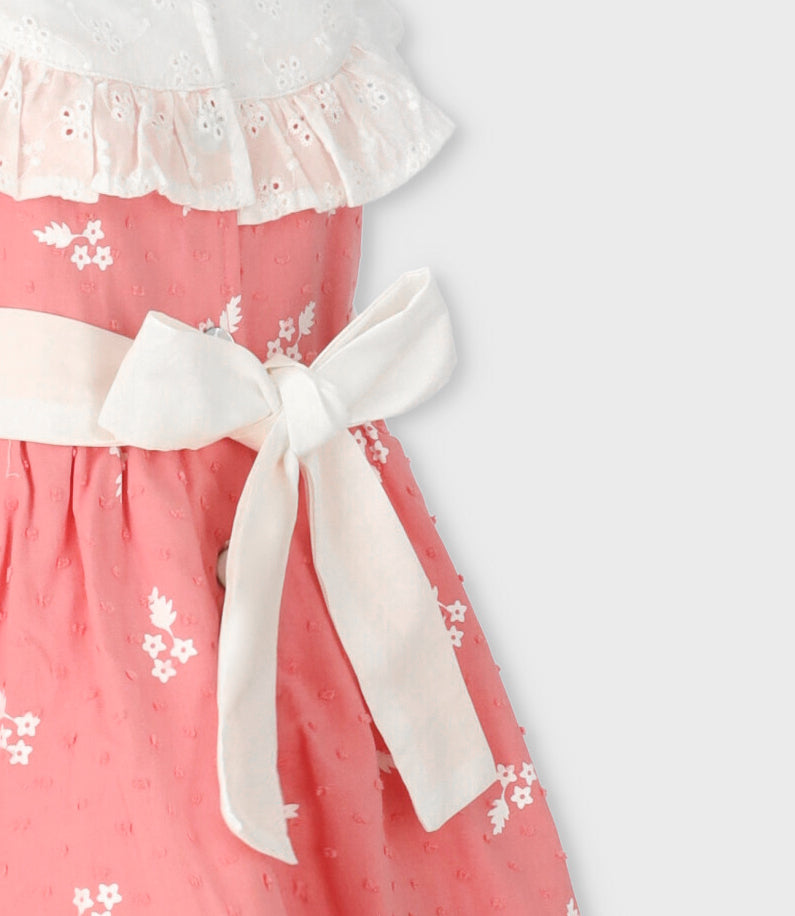 Vestido bebé con vuelos y flores 3 meses / Coral