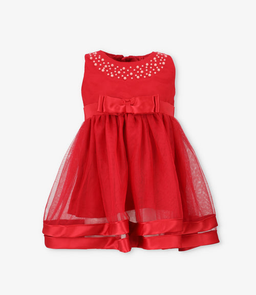 Vestido bebé con aplicación de perlas 3 meses / Rojo