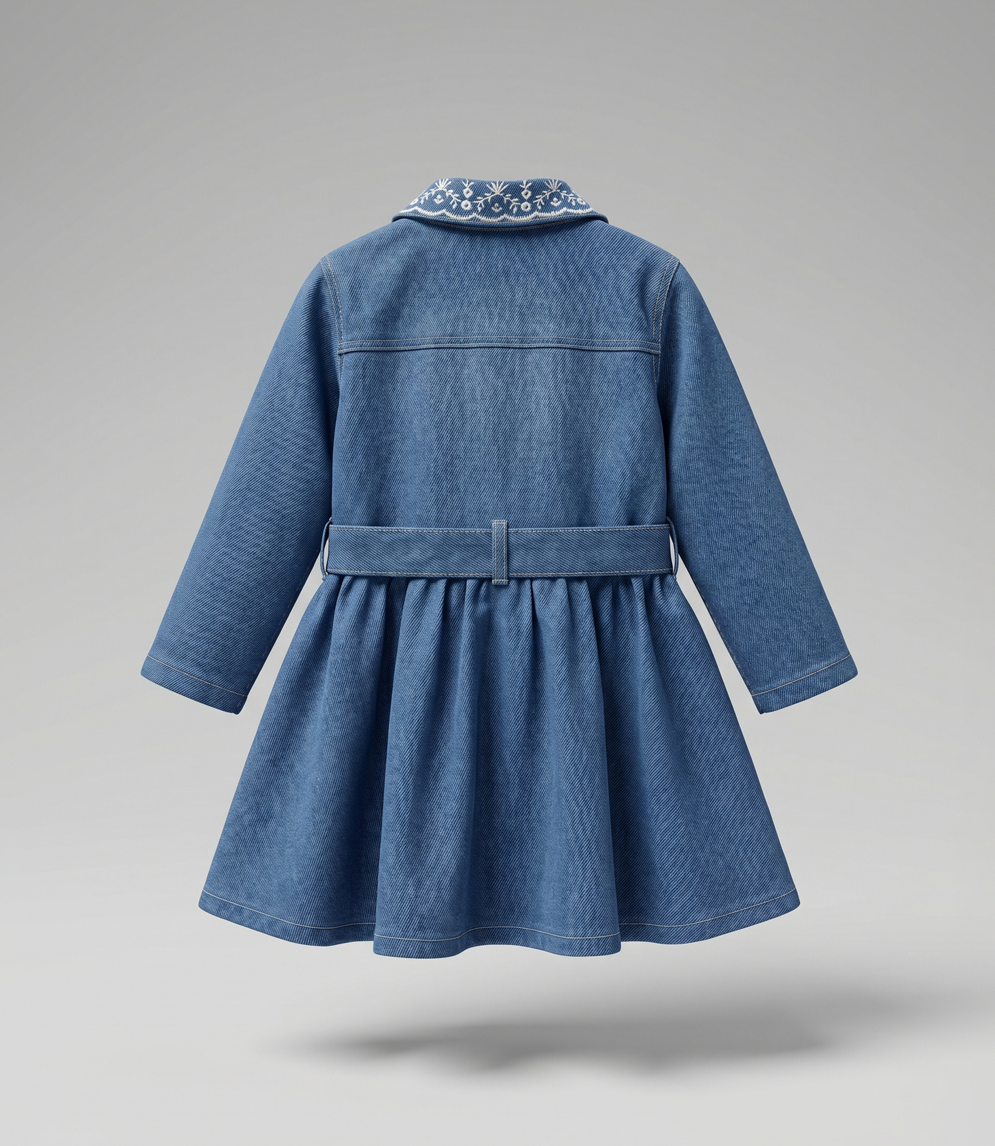 Vestido bebé de denim con bordados 3 meses / Celeste
