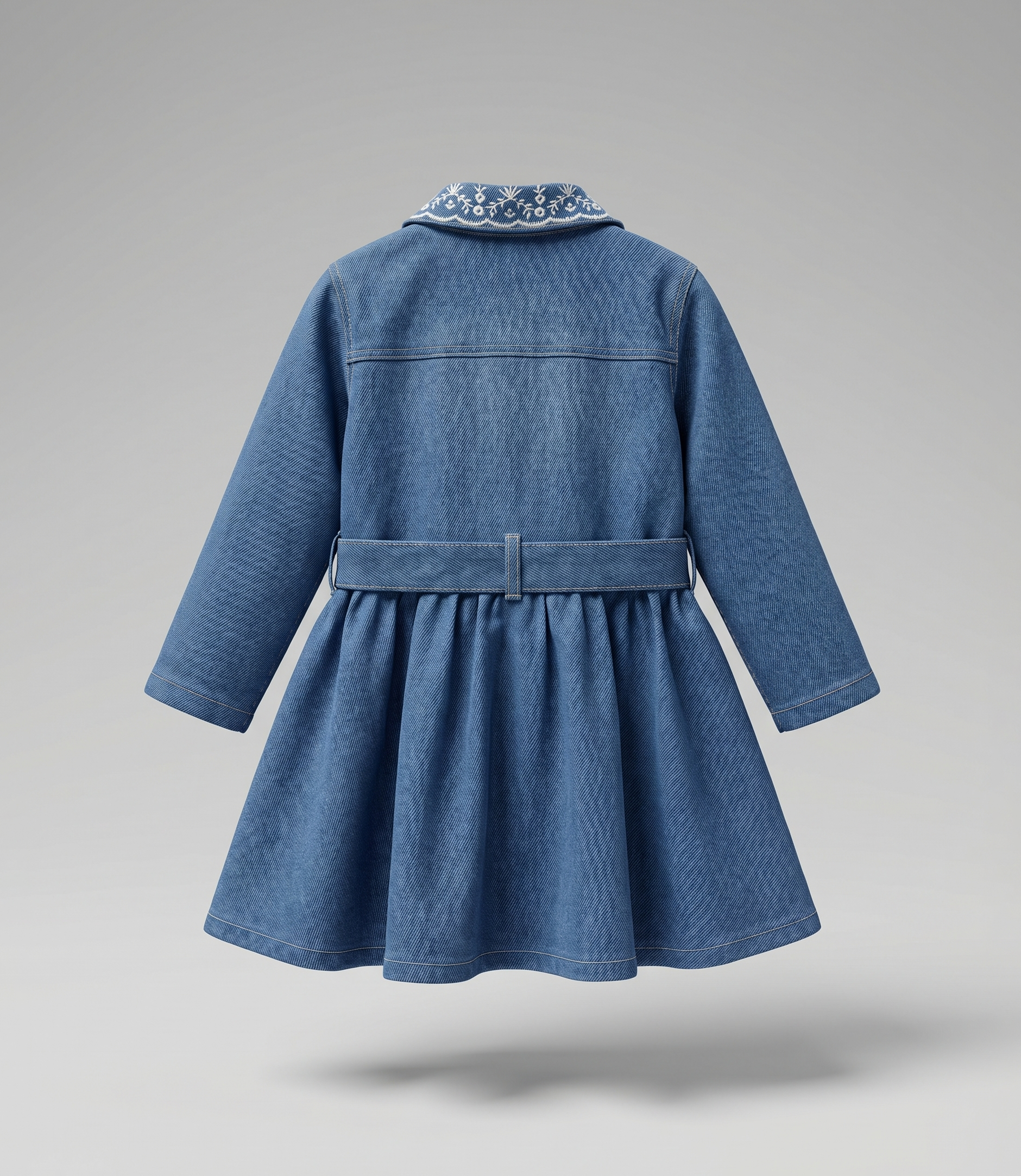 Vestido bebé de denim con bordados 3 meses / Celeste