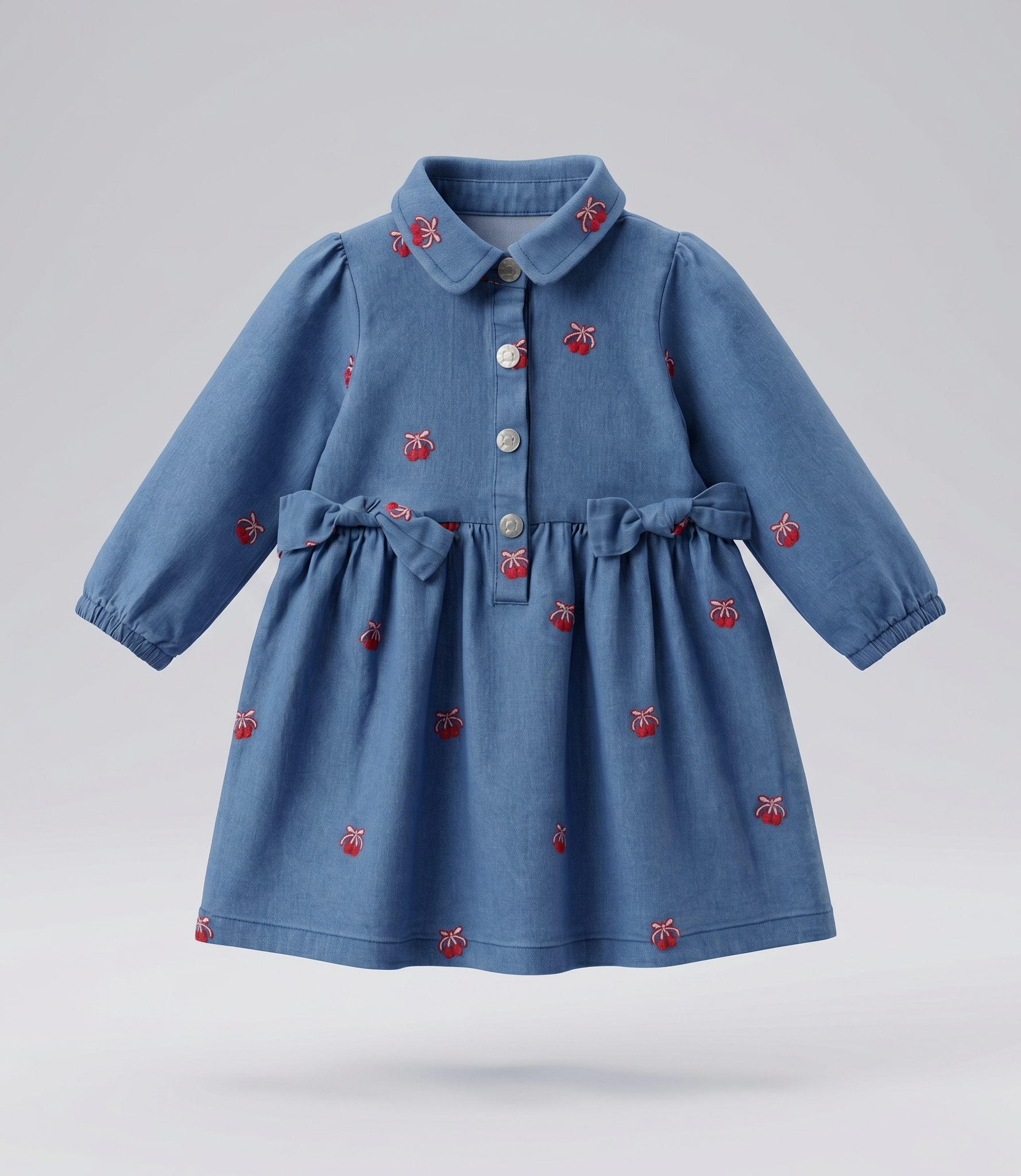 Vestido bebé de denim con cherry 3 meses / Celeste
