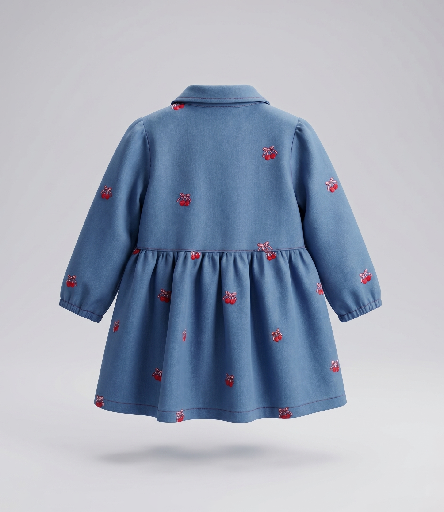 Vestido bebé de denim con cherry 3 meses / Celeste