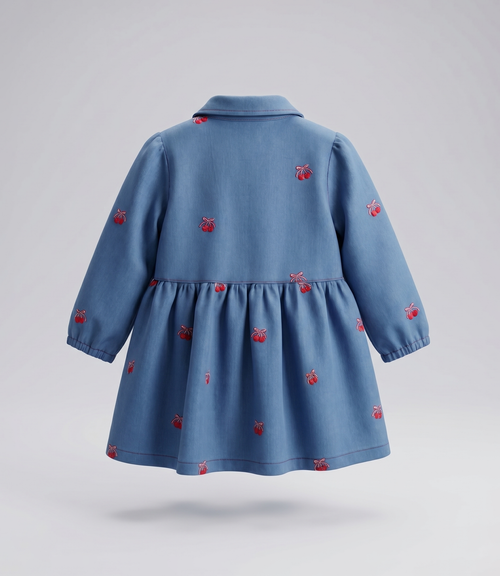 Vestido bebé de denim con cherry 3 meses / Celeste