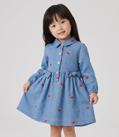 Vestido bebé de denim con cherry 3 meses / Celeste