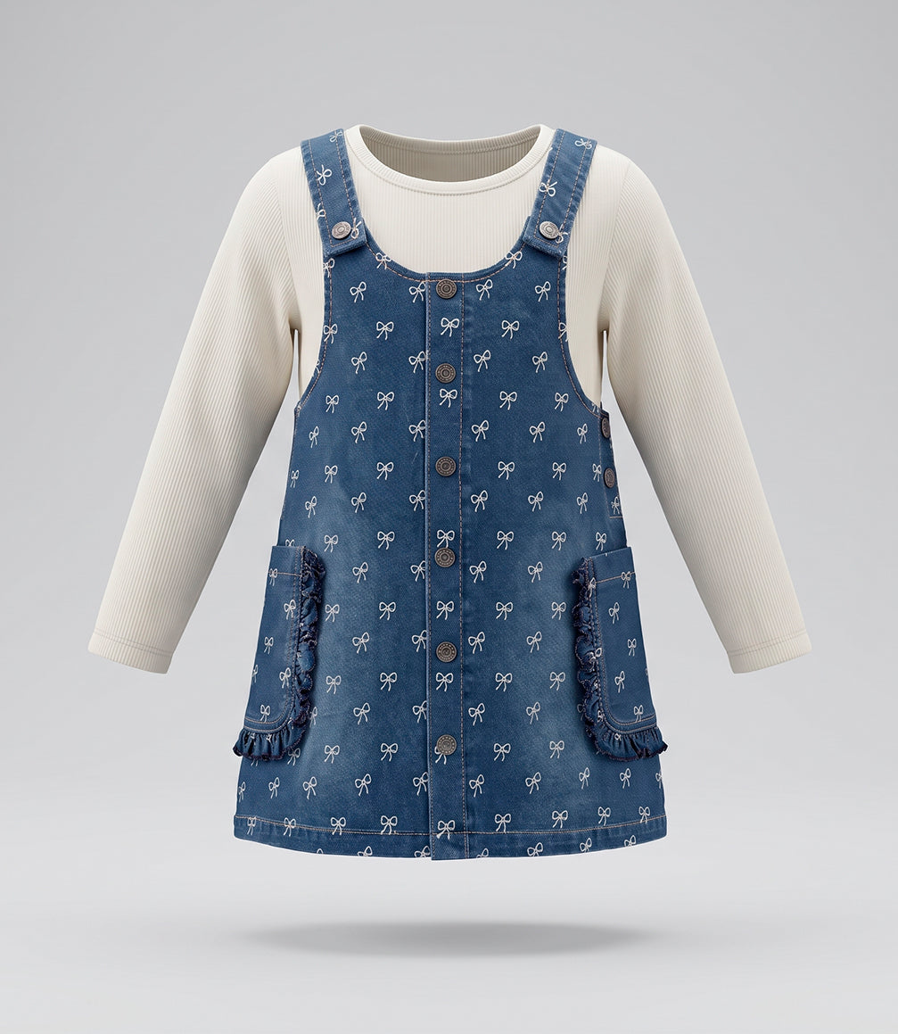 Vestido bebé jardinera de denim con polera 3 meses / Azul Marino