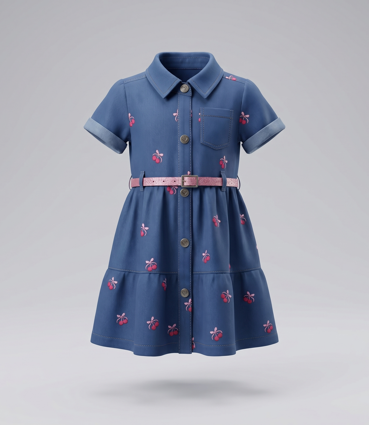 Vestido bebé de denin con cherry 3 meses / Azul Marino