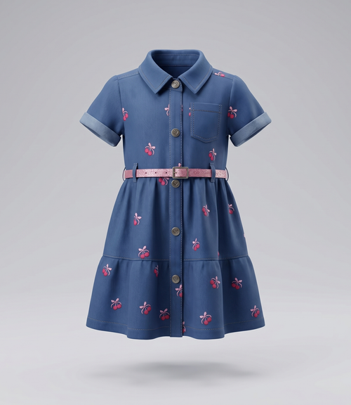 Vestido bebé de denin con cherry 3 meses / Azul Marino