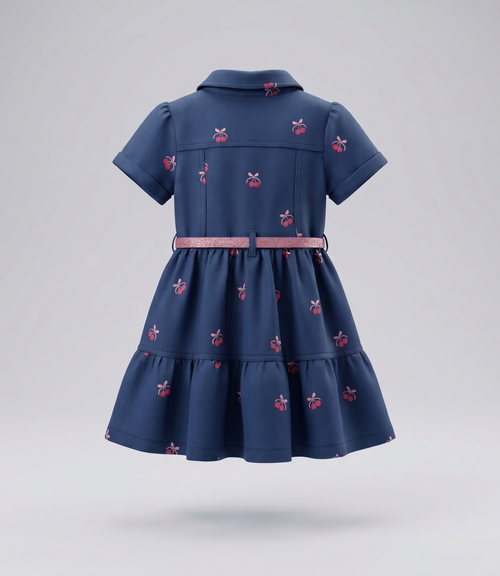 Vestido bebé de denin con cherry 3 meses / Azul Marino