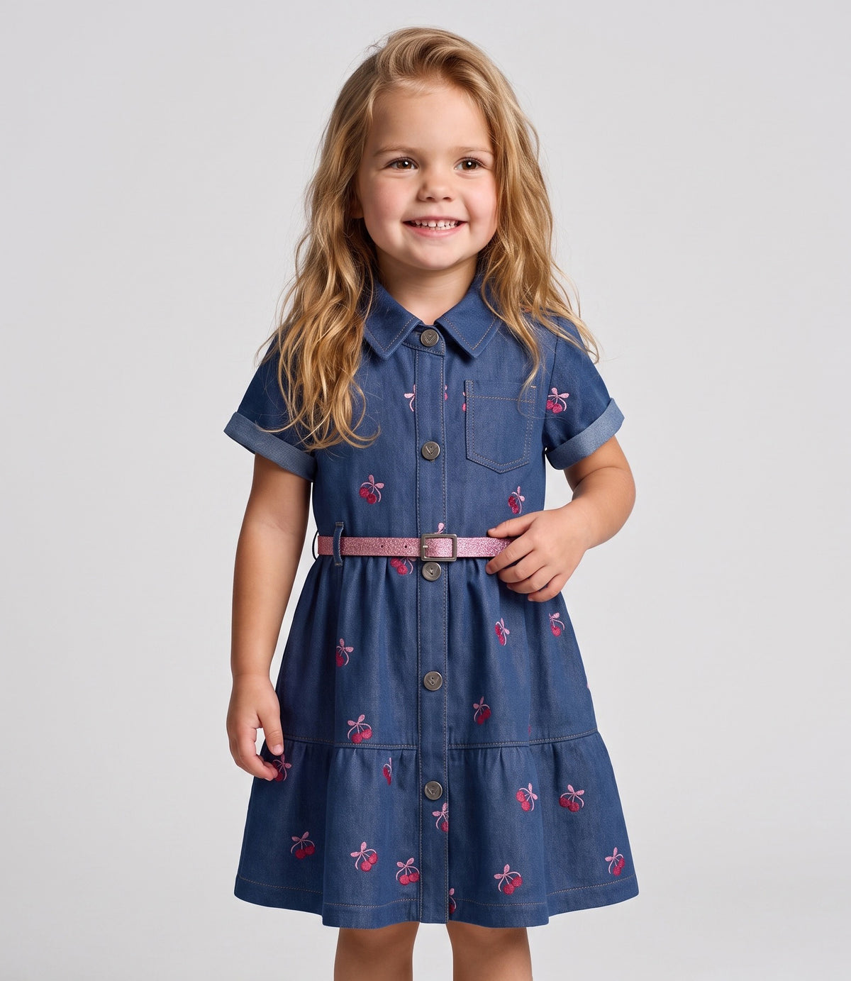 Vestido bebé de denim con cherry 3 meses / Azul Marino