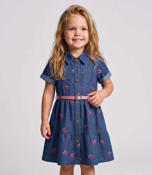 Vestido bebé de denim con cherry 3 meses / Azul Marino