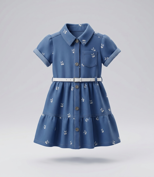 Vestido bebé de denin con cherry 3 meses / Celeste