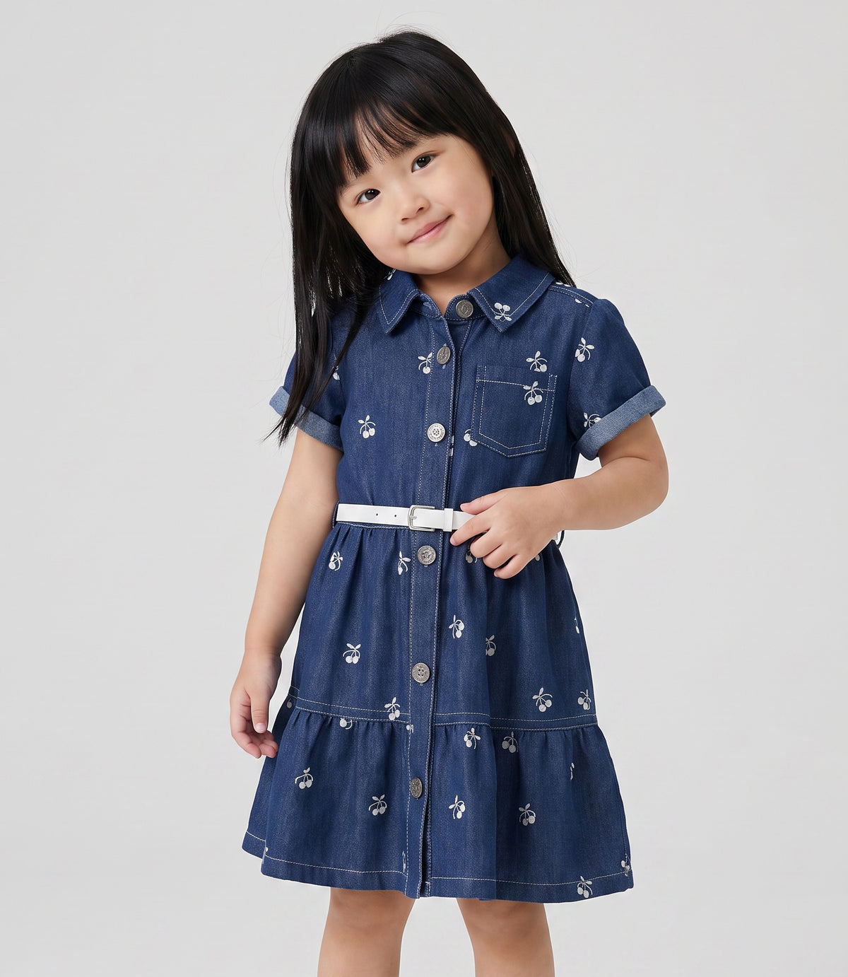 Vestido bebé de denim con cherry 3 meses / Celeste