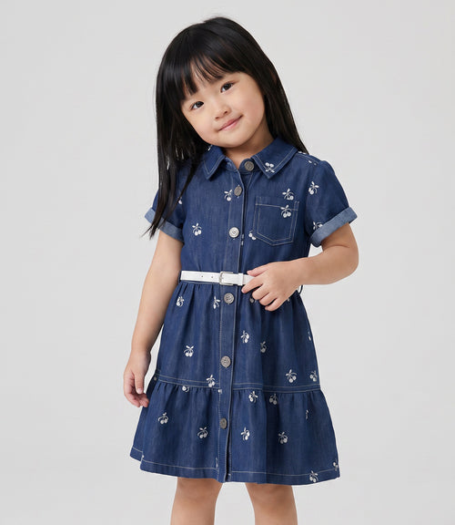 Vestido bebé de denim con cherry 3 meses / Celeste