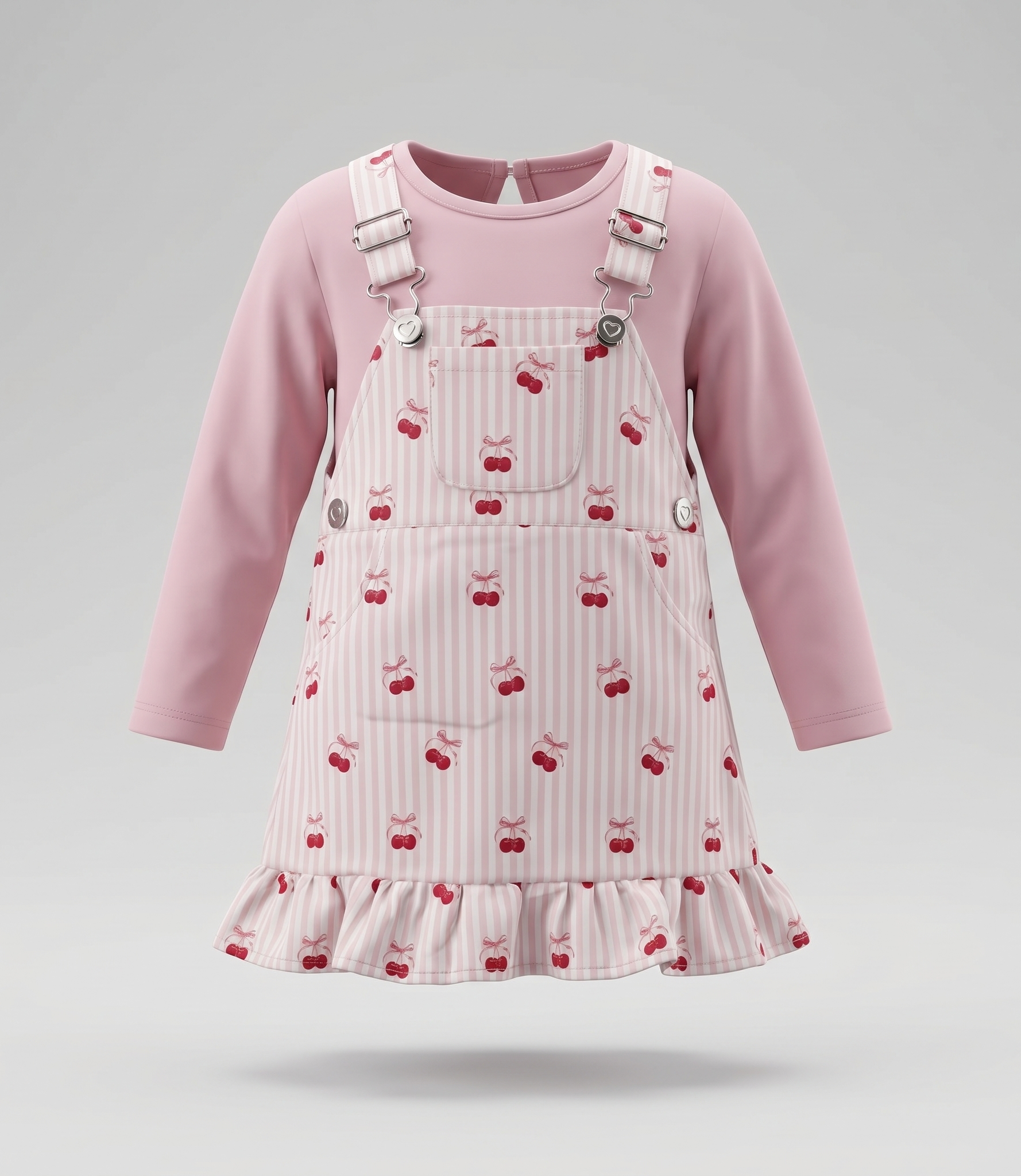 Vestido bebé rayado con cherry 3 meses / Rosado
