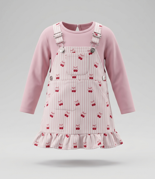 Vestido bebé rayado con cherry 3 meses / Rosado