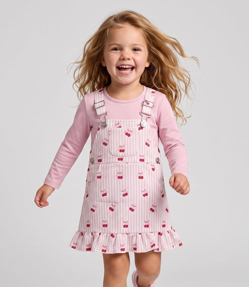 Vestido bebé rayado con cherry 3 meses / Rosado