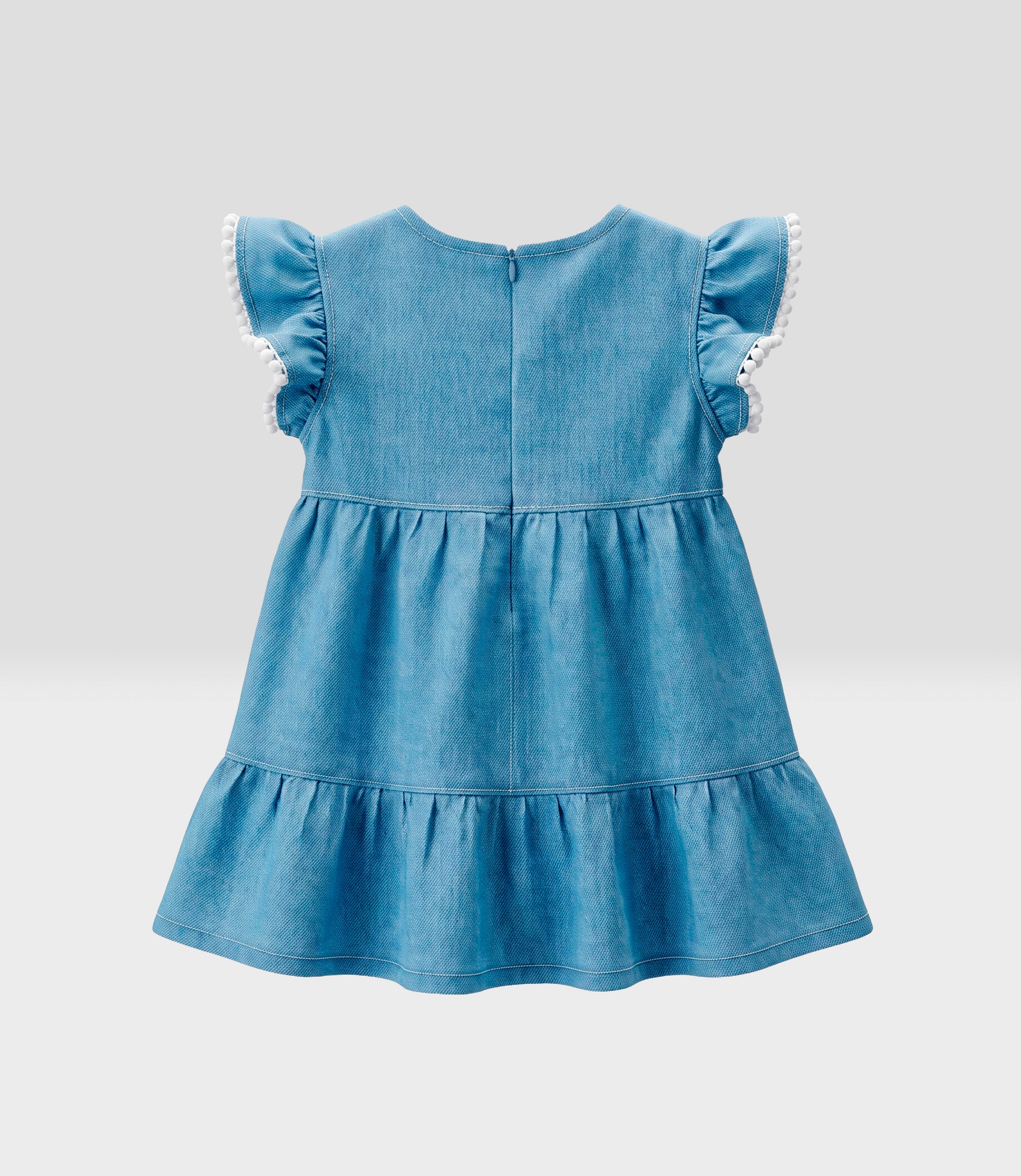 Vestido bebé de denim con bordados 3 meses / Celeste