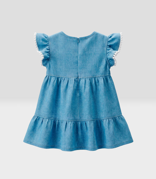 Vestido bebé de denim con bordados 3 meses / Celeste