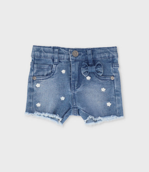 Short bebé con flores bordadas 3 meses / Celeste