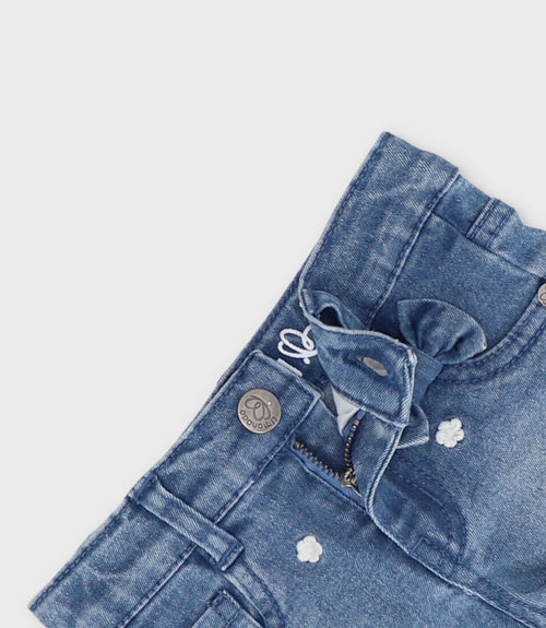 Short bebé con flores bordadas 3 meses / Celeste