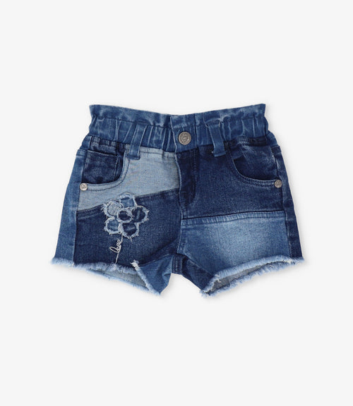 Short bebé patchwork con flor 3 meses / Azul Marino