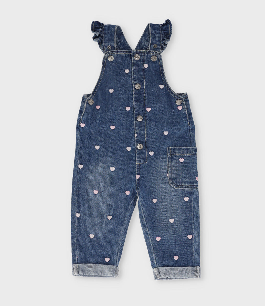 Jardinera bebé de denim con corazones 3 meses / Azul Marino