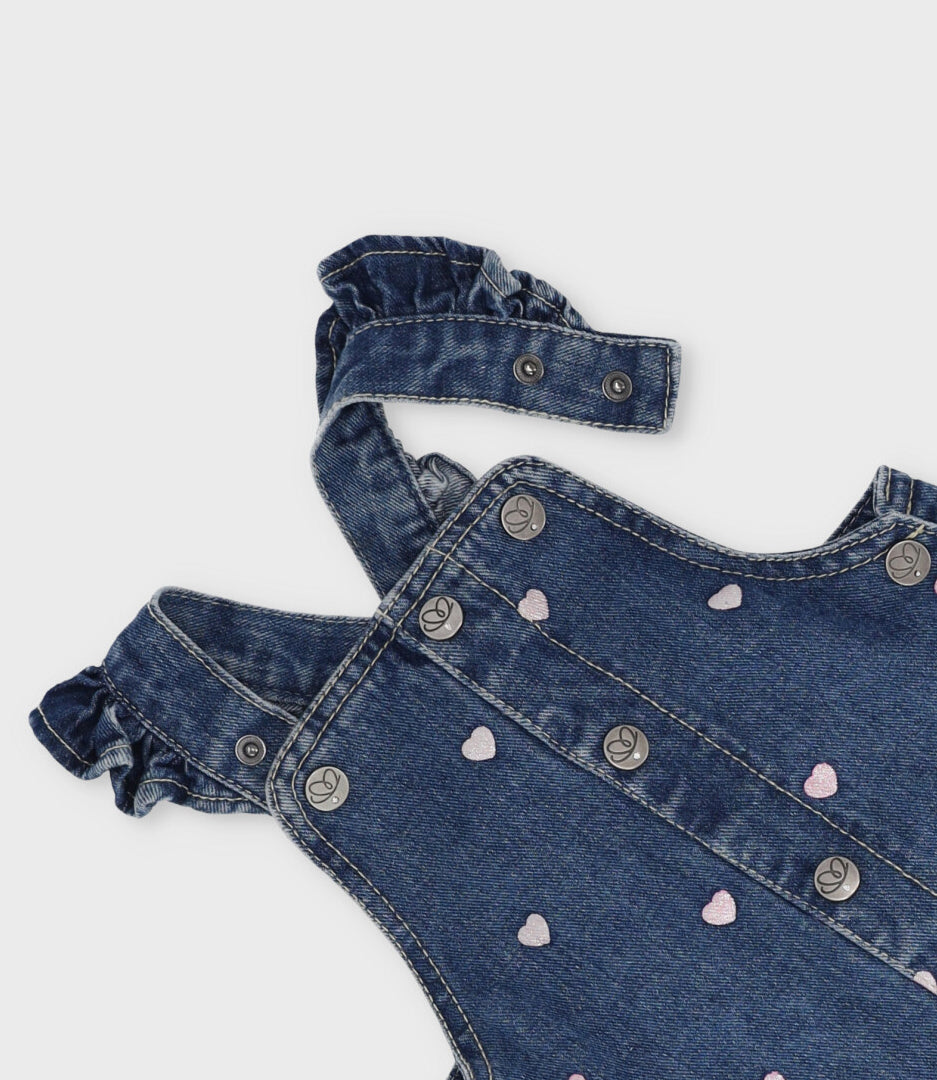 Jardinera bebé de denim con corazones 3 meses / Azul Marino