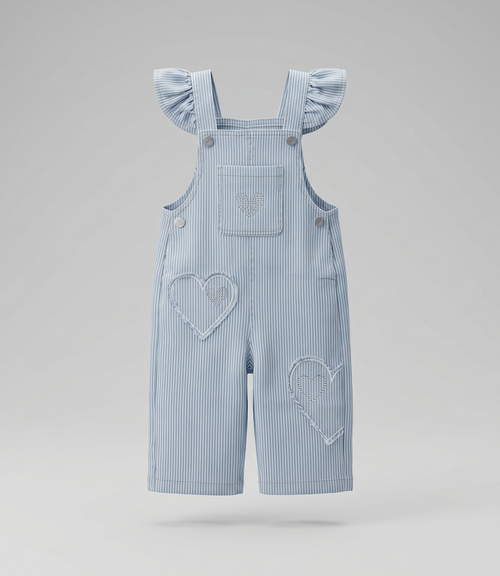 Jardinera bebé de denim con rayas 3 meses / Celeste