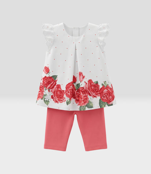 Conjunto bebé con flores 3 meses / Coral