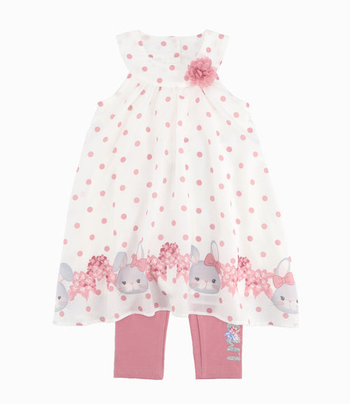 Conjunto Bebé De Vestido Y Calzas 3 meses / Palo Rosa
