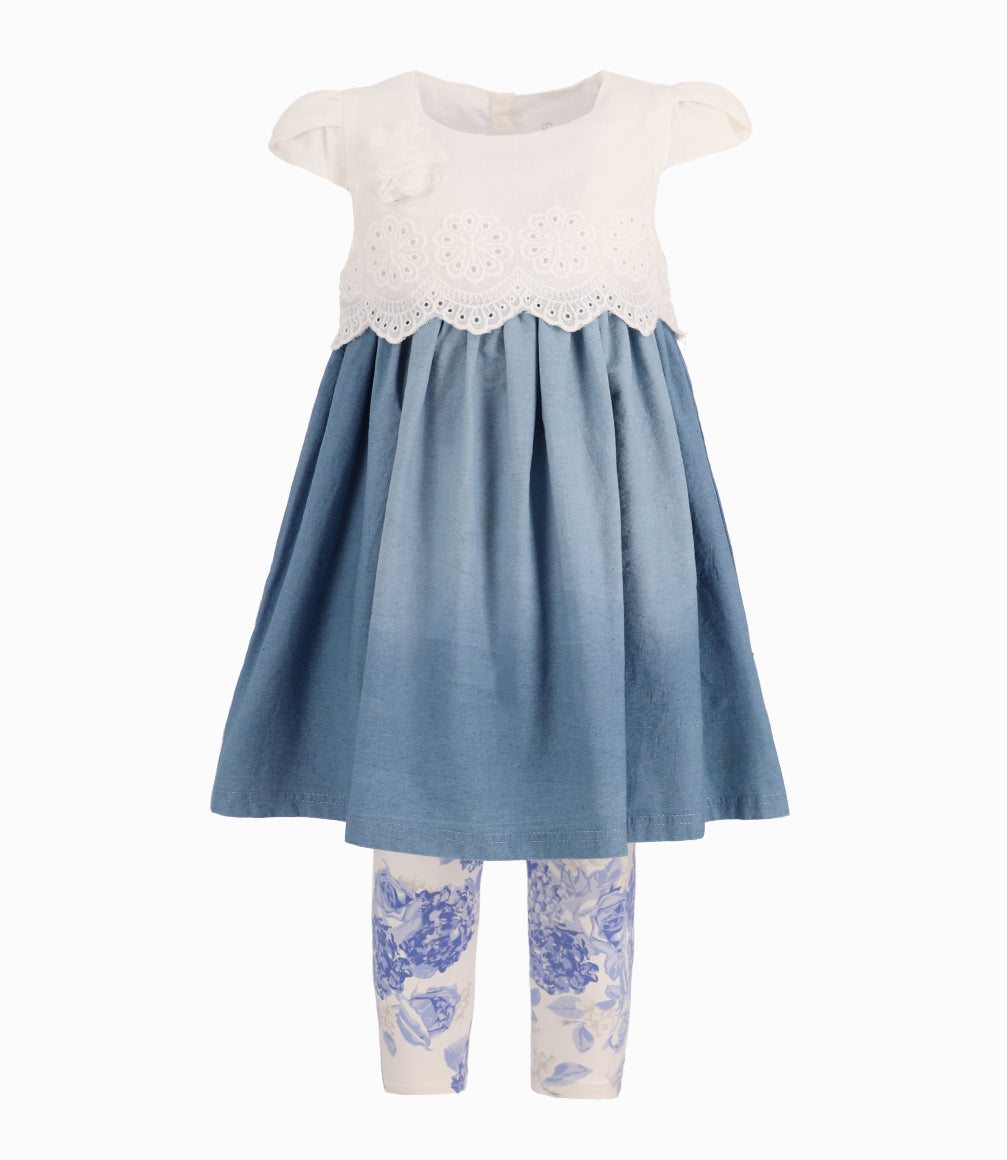 Conjunto Bebé De Vestido Y Calzas 3 meses / Celeste