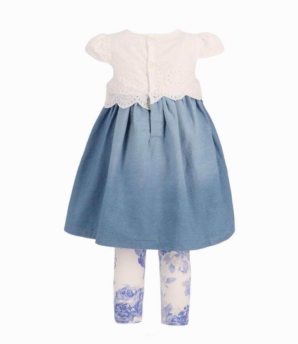 Conjunto Bebé De Vestido Y Calzas 3 meses / Celeste