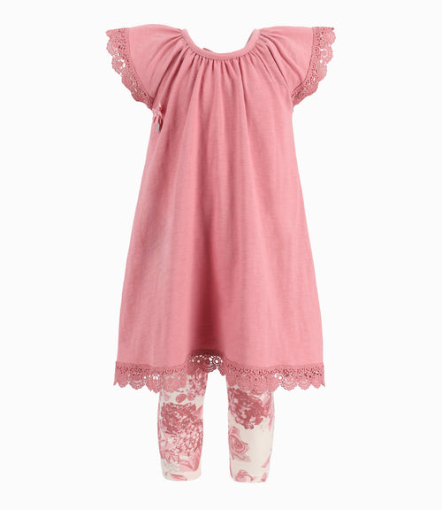 Conjunto Bebé De Vestido Y Calzas 3 meses / Palo Rosa