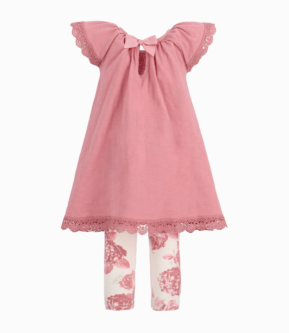 Conjunto Bebé De Vestido Y Calzas 3 meses / Palo Rosa